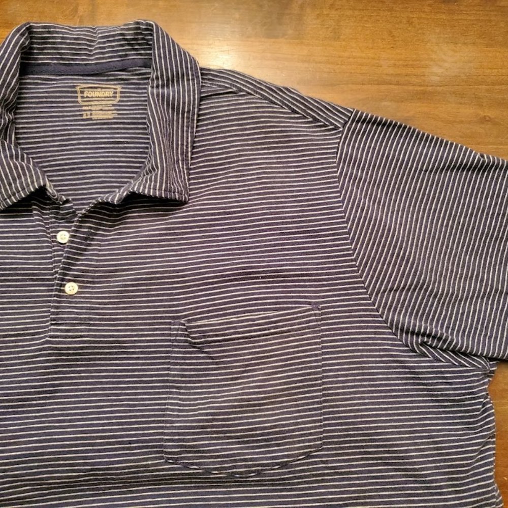 Foundry Men's Big & Tall short sleeve polo with pocket.  Blue striped.  4XLT